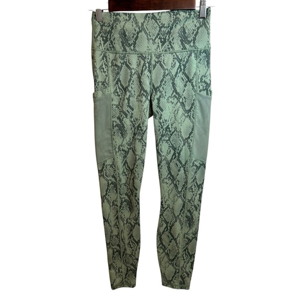 Fabletics | On the Go Powerhold High Waisted Green Snake Print Leggings | Sz S - Picture 1 of 8